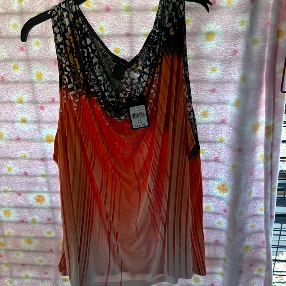 NuE options plus 3X new w tag sleeveless orange, black shirt